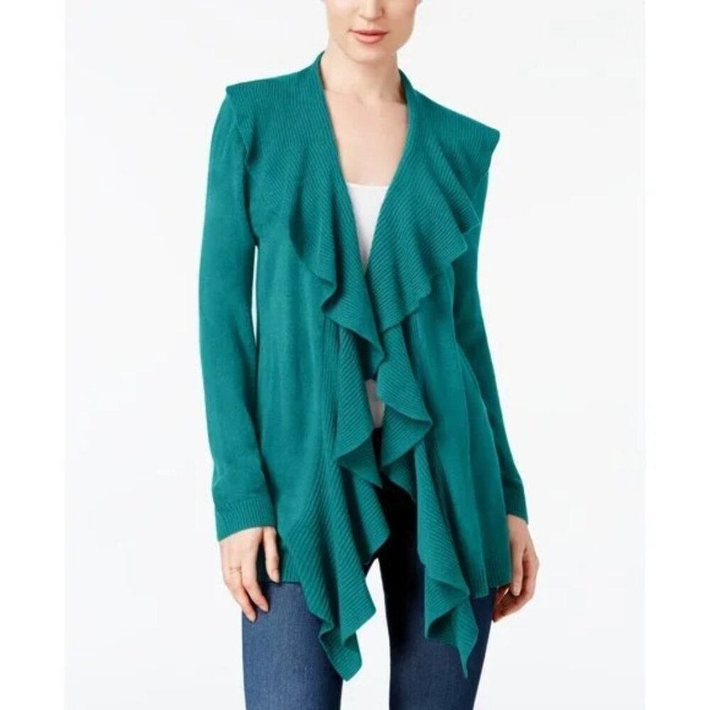 NWT Womens Petite Size Medium PM Karen Scott Blue Open Front Cardigan Sweater